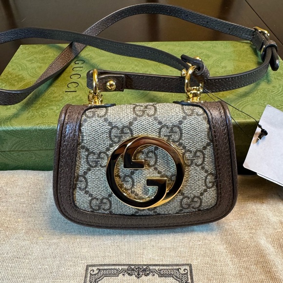 New Authentic Gucci Blondie GG Supreme Logo Wallet On Chain Brown Crossbody Bag - Picture 6 of 15